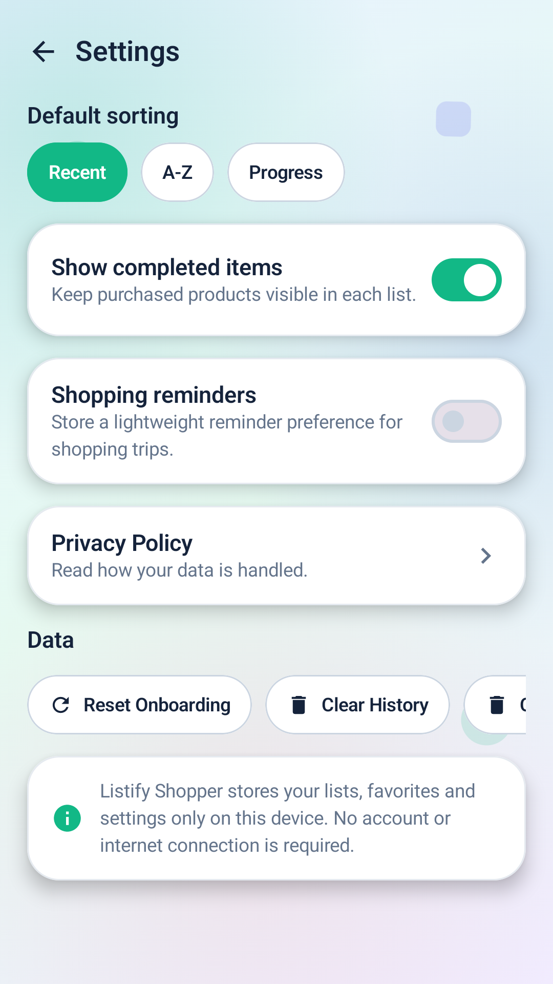 Listify Shopper settings